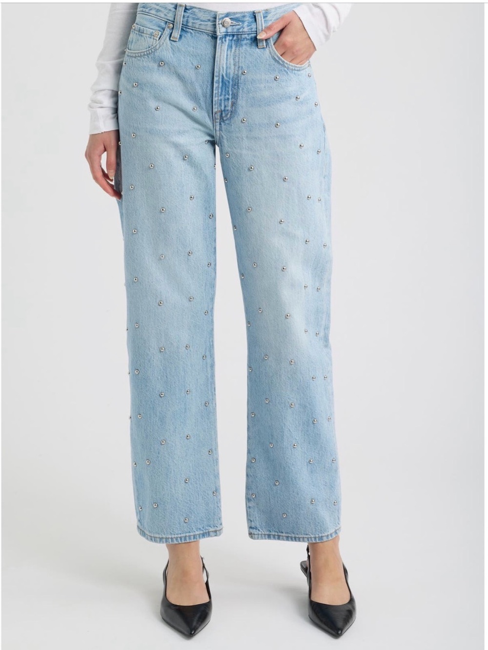 Pistola Lexi Studded Wide Leg Jeans Light Wash Size 30